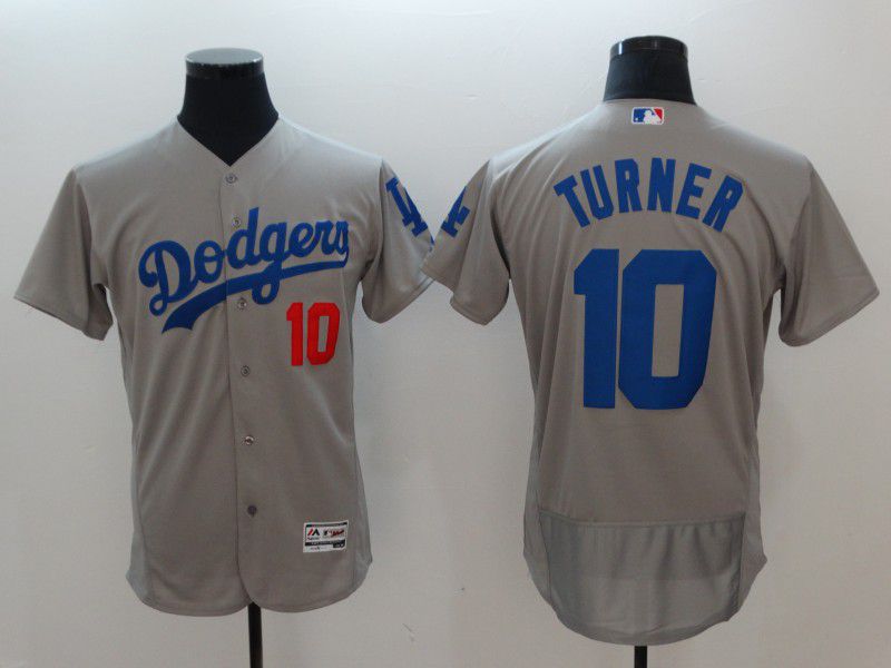 Men Los Angeles Dodgers #10 Turner Grey Elite MLB Jerseys->los angeles dodgers->MLB Jersey